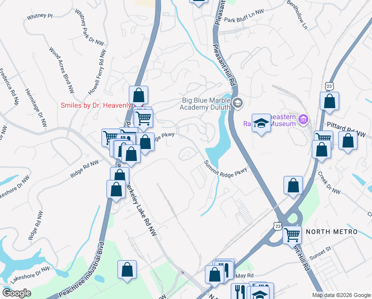 map of restaurants, bars, coffee shops, grocery stores, and more near 3871 Thayer Trace in Duluth