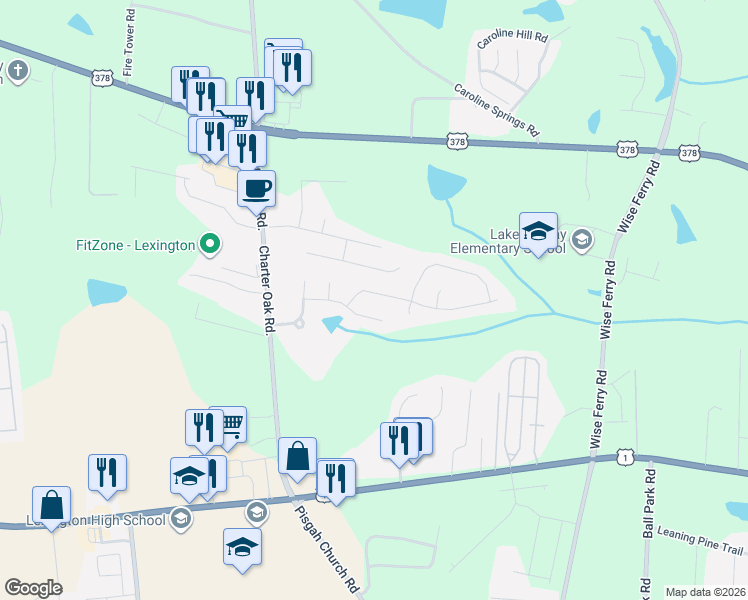 map of restaurants, bars, coffee shops, grocery stores, and more near 130 Letha Lane in Lexington