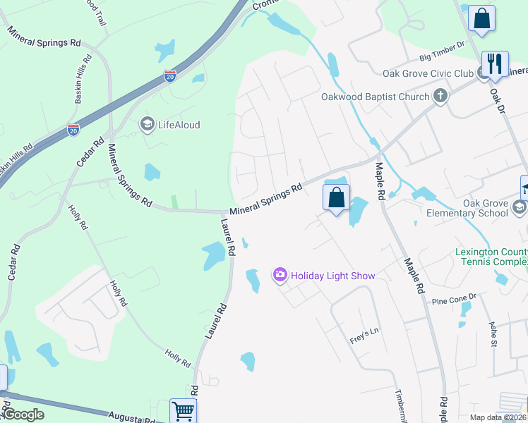 map of restaurants, bars, coffee shops, grocery stores, and more near 3128 Mineral Springs Road in Lexington
