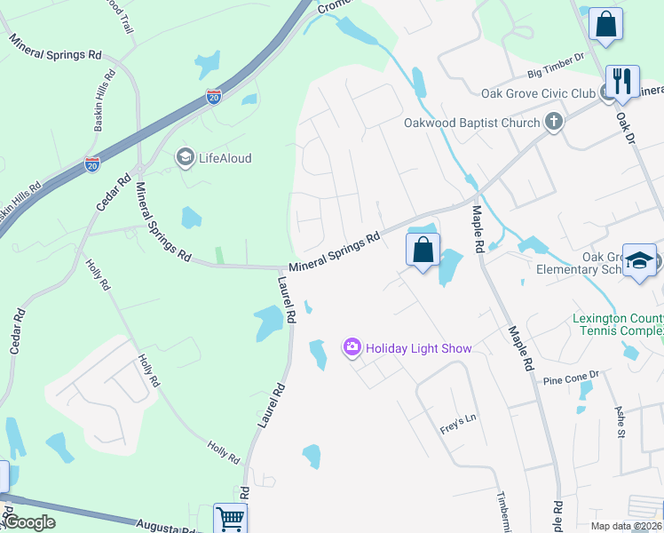 map of restaurants, bars, coffee shops, grocery stores, and more near 3128 Mineral Springs Road in Lexington