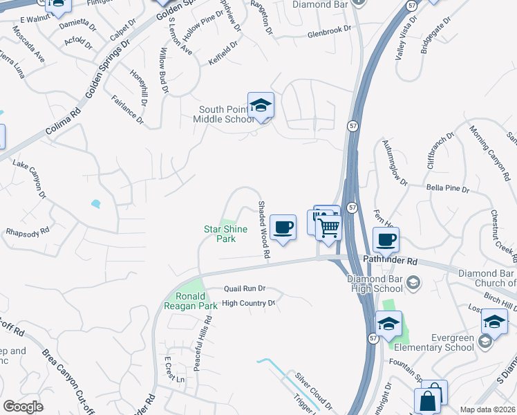 map of restaurants, bars, coffee shops, grocery stores, and more near 1865 Shaded Wood Road in Walnut