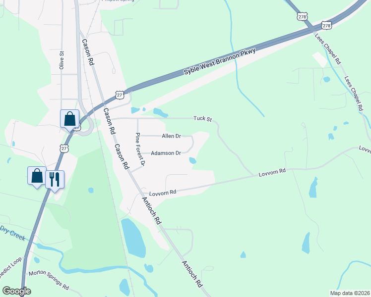 map of restaurants, bars, coffee shops, grocery stores, and more near 159 Adamson Drive in Cedartown
