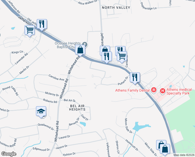 map of restaurants, bars, coffee shops, grocery stores, and more near 435 Stableford Court in Athens
