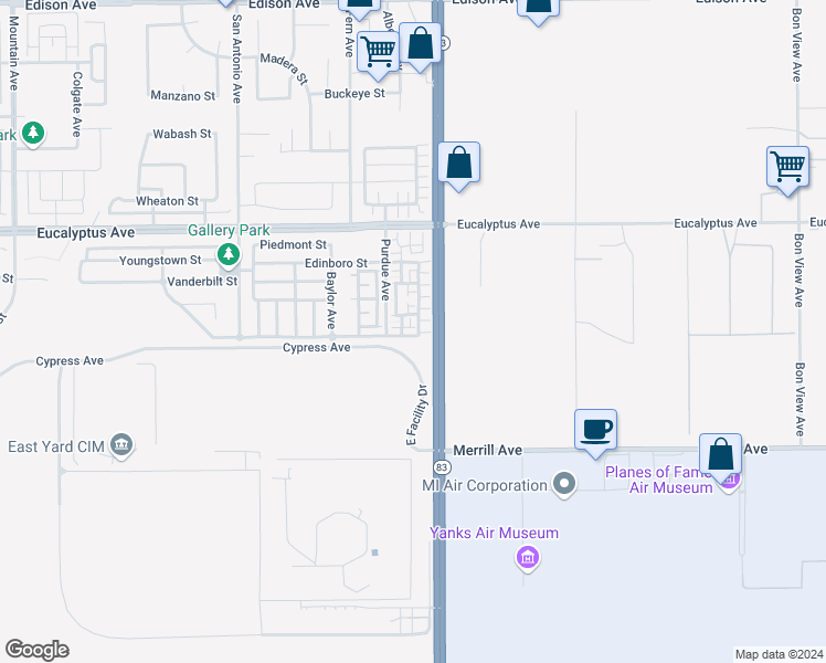map of restaurants, bars, coffee shops, grocery stores, and more near 7022 Clemson Street in Chino