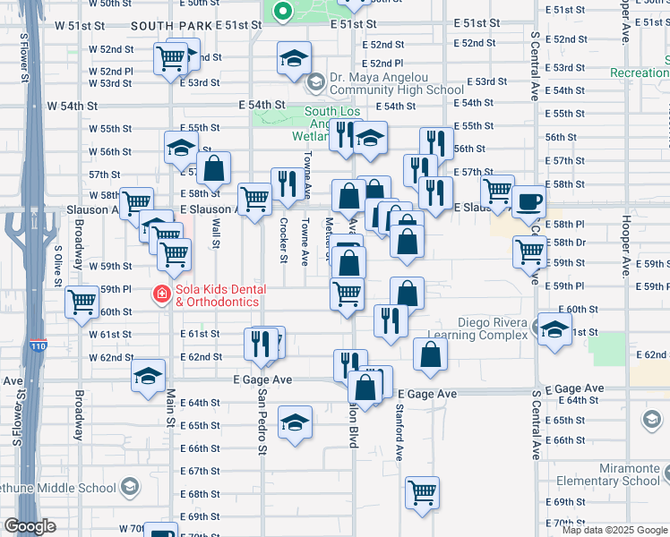 map of restaurants, bars, coffee shops, grocery stores, and more near 5914 Mettler Street in Los Angeles