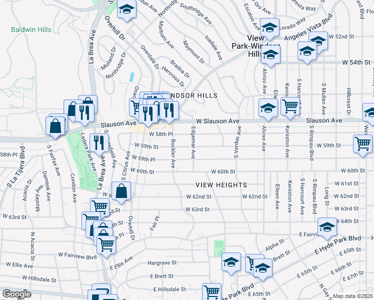 map of restaurants, bars, coffee shops, grocery stores, and more near 5910 Edgemar Avenue in Los Angeles