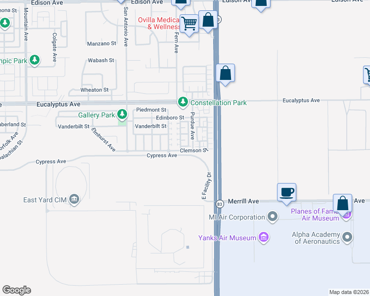 map of restaurants, bars, coffee shops, grocery stores, and more near 6942 Clemson Street in Chino
