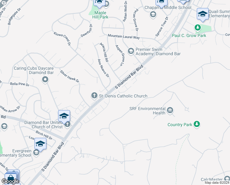 map of restaurants, bars, coffee shops, grocery stores, and more near 2028 Dublin Lane in Diamond Bar
