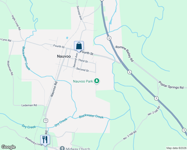 map of restaurants, bars, coffee shops, grocery stores, and more near 356 Second Street in Nauvoo