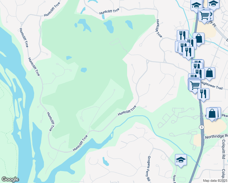 map of restaurants, bars, coffee shops, grocery stores, and more near 110 Cliffside Crossing Northeast in Sandy Springs