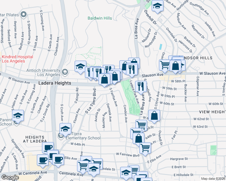 map of restaurants, bars, coffee shops, grocery stores, and more near 5836 1/2 Condon Avenue in View Park-Windsor Hills