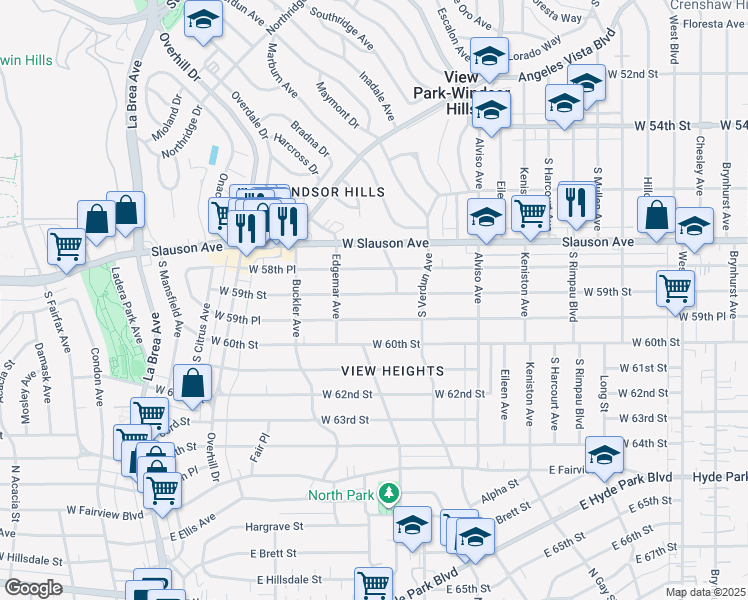 map of restaurants, bars, coffee shops, grocery stores, and more near 4226 West 59th Street in Los Angeles
