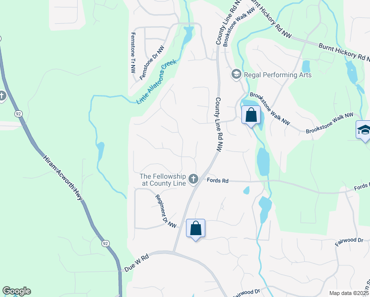 map of restaurants, bars, coffee shops, grocery stores, and more near 1354 Benbrooke Lane Northwest in Acworth