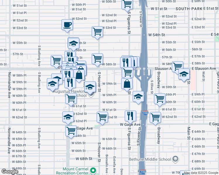 map of restaurants, bars, coffee shops, grocery stores, and more near 5904 Bonsallo Avenue in Los Angeles