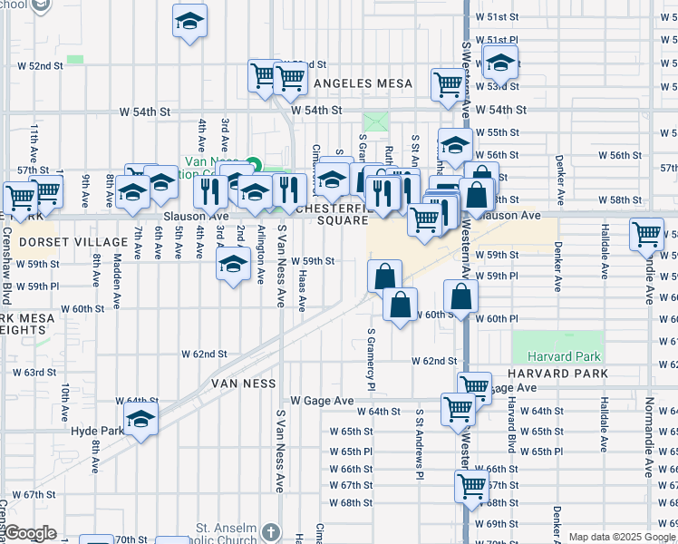 map of restaurants, bars, coffee shops, grocery stores, and more near 5910 Cimarron Street in Los Angeles