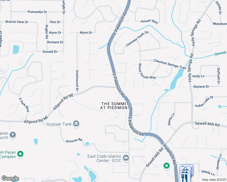 map of restaurants, bars, coffee shops, grocery stores, and more near 2148 Allgood Road Northeast in Marietta