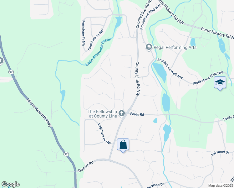 map of restaurants, bars, coffee shops, grocery stores, and more near 1354 Benbrooke Lane Northwest in Acworth