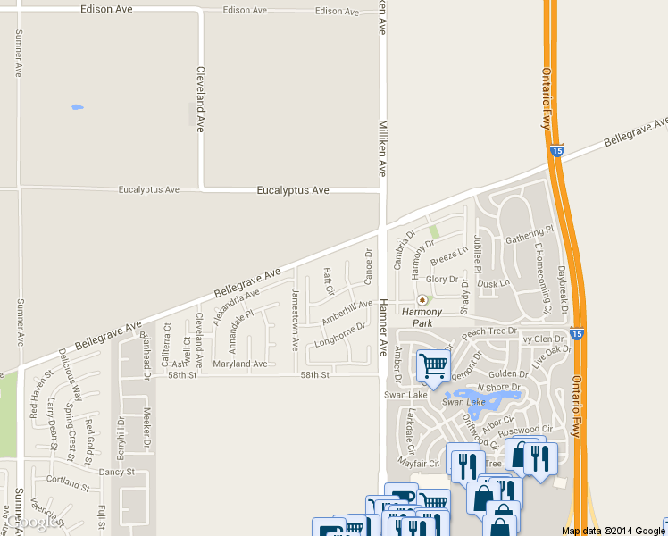 map of restaurants, bars, coffee shops, grocery stores, and more near 5714 Raft Circle in Corona