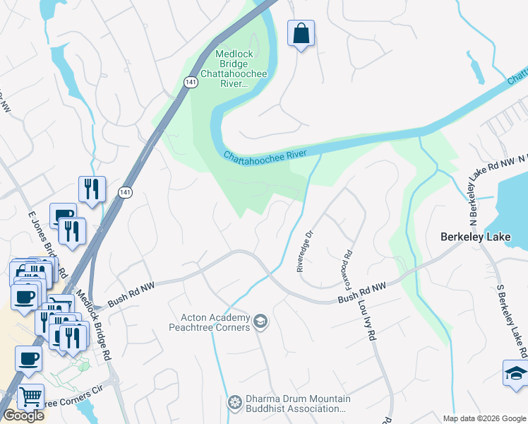 map of restaurants, bars, coffee shops, grocery stores, and more near 4675 Gran River Glen in Duluth