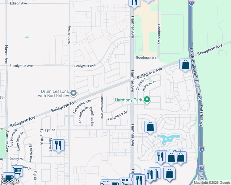 map of restaurants, bars, coffee shops, grocery stores, and more near 5714 Raft Circle in Corona