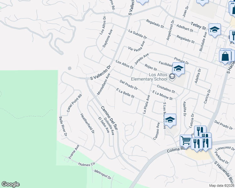 map of restaurants, bars, coffee shops, grocery stores, and more near 3022 Cardillo Avenue in Hacienda Heights
