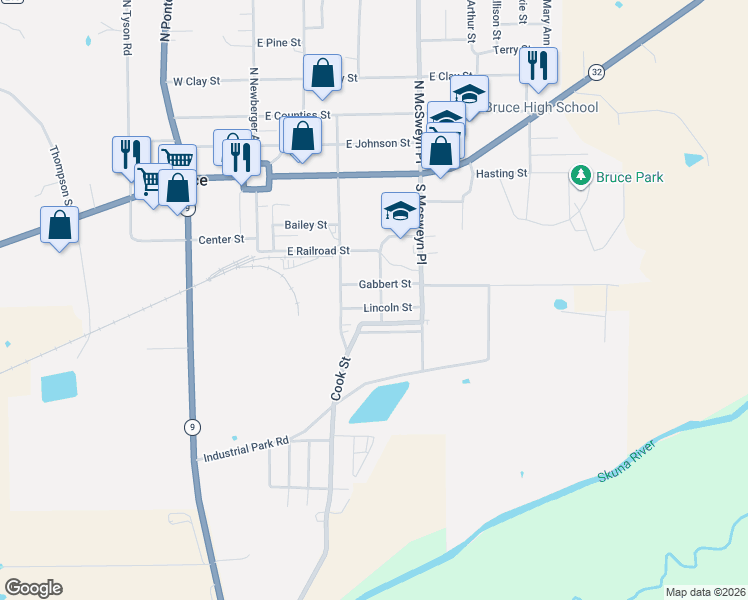 map of restaurants, bars, coffee shops, grocery stores, and more near 201-299 Riddle Avenue in Bruce