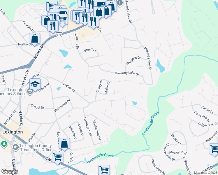 map of restaurants, bars, coffee shops, grocery stores, and more near 808 Maize Street in Lexington