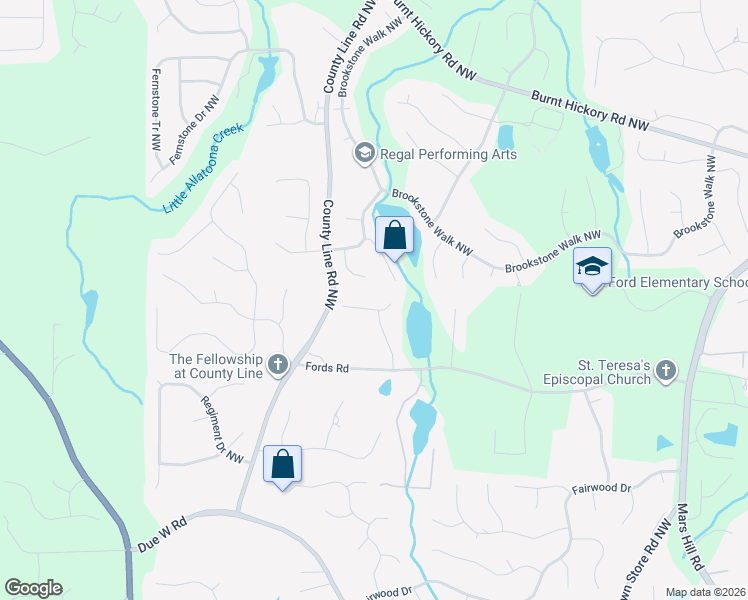 map of restaurants, bars, coffee shops, grocery stores, and more near 6056 Victoria Falls Overlook Northwest in Acworth