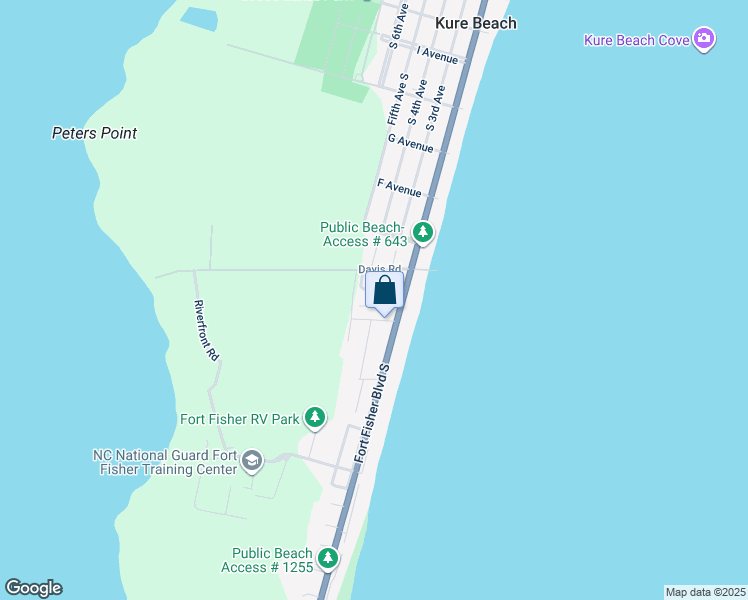 map of restaurants, bars, coffee shops, grocery stores, and more near 226 Water Oak Circle in Kure Beach