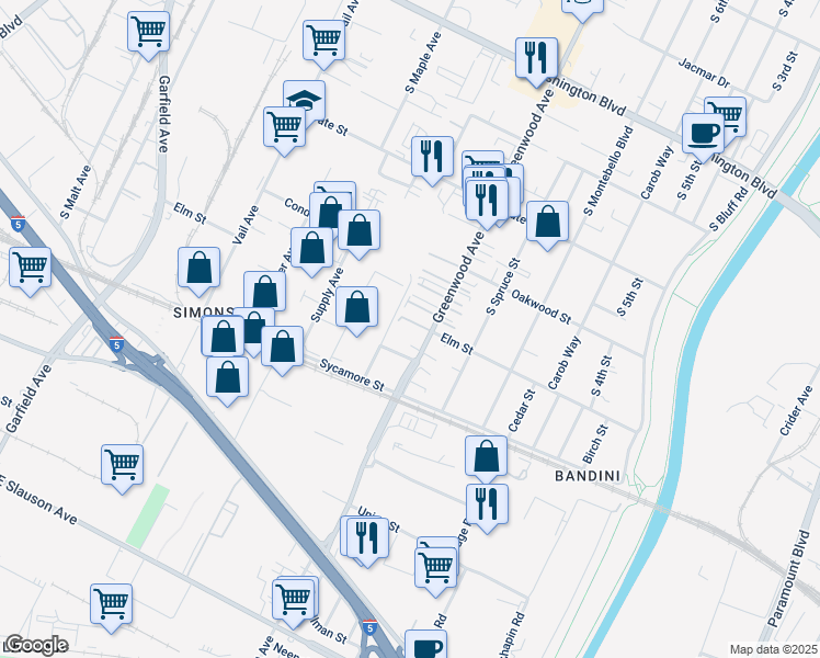 map of restaurants, bars, coffee shops, grocery stores, and more near 1405 South Greenwood Avenue in Montebello