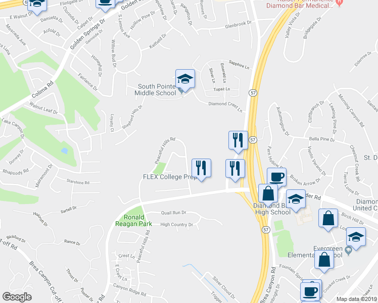 map of restaurants, bars, coffee shops, grocery stores, and more near 1872 Shaded Wood Road in Walnut
