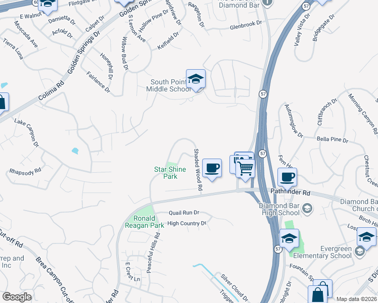 map of restaurants, bars, coffee shops, grocery stores, and more near 1865 Shaded Wood Road in Walnut