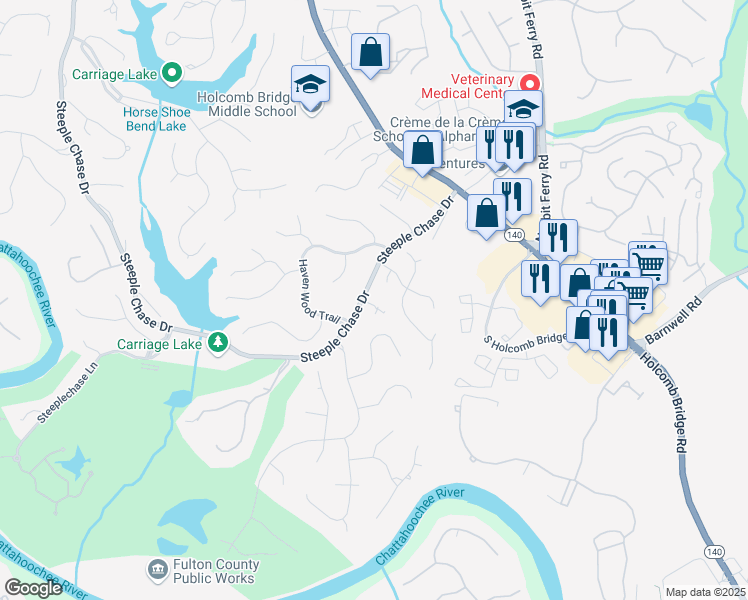 map of restaurants, bars, coffee shops, grocery stores, and more near 110 Cottage Gate Lane in Roswell