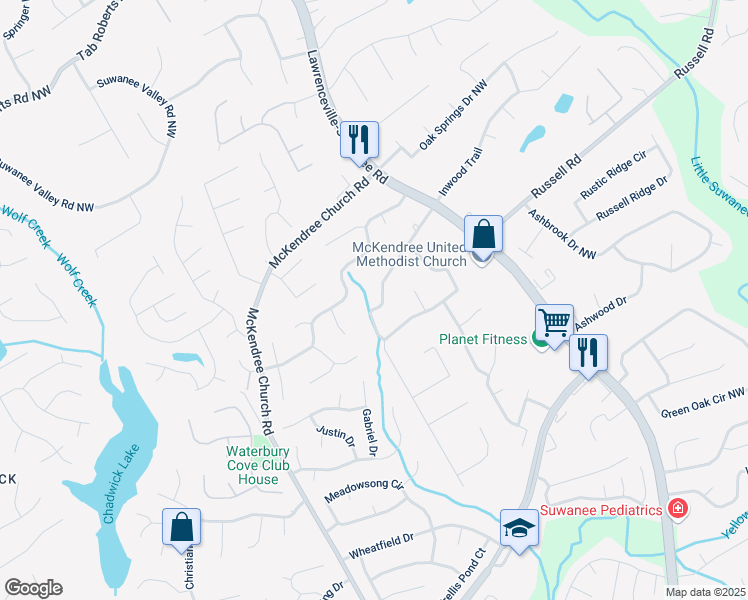 map of restaurants, bars, coffee shops, grocery stores, and more near 731 Brighton Drive Northwest in Lawrenceville