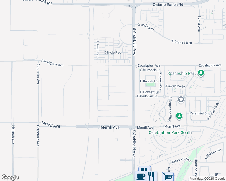 map of restaurants, bars, coffee shops, grocery stores, and more near 2617 East Tatum Lane in Ontario