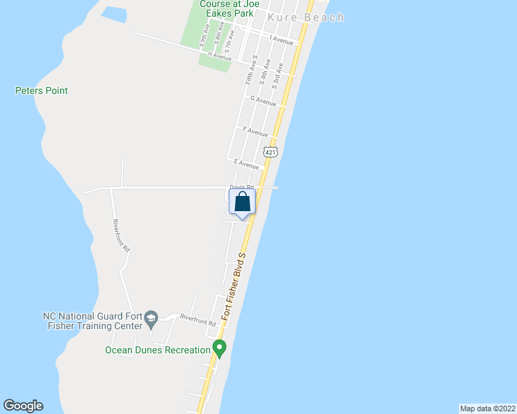 map of restaurants, bars, coffee shops, grocery stores, and more near 833 Fort Fisher Boulevard South in Kure Beach