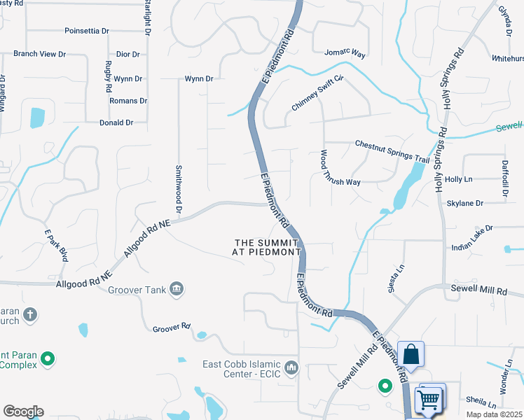map of restaurants, bars, coffee shops, grocery stores, and more near 2148 Allgood Road Northeast in Marietta