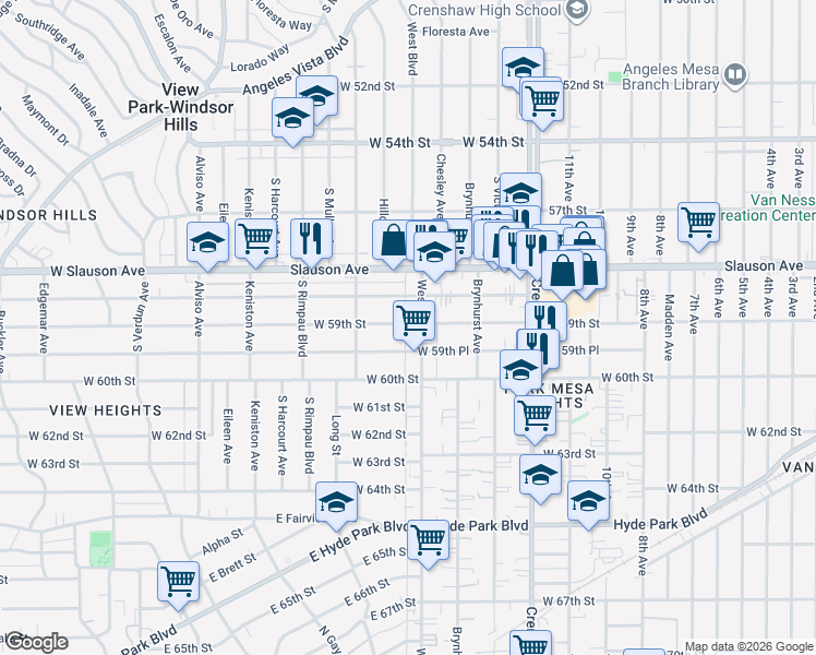 map of restaurants, bars, coffee shops, grocery stores, and more near 5902 West Boulevard in Los Angeles