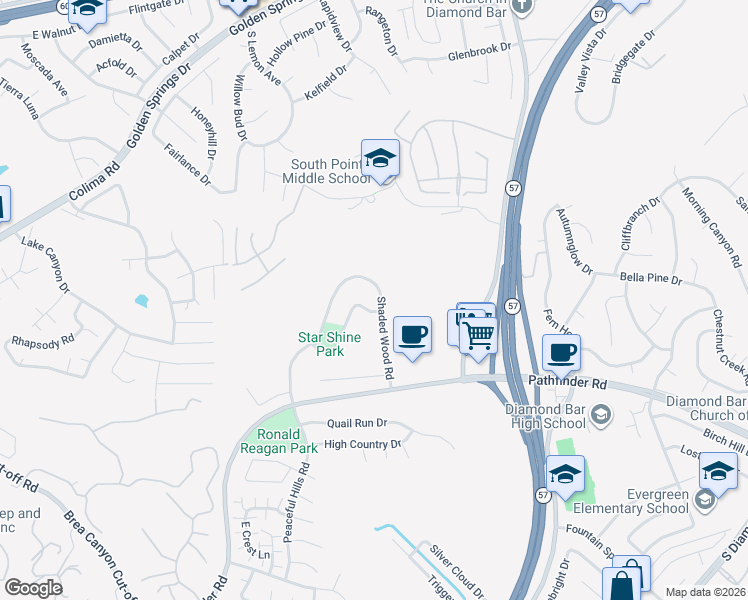 map of restaurants, bars, coffee shops, grocery stores, and more near 1865 Shaded Wood Road in Walnut