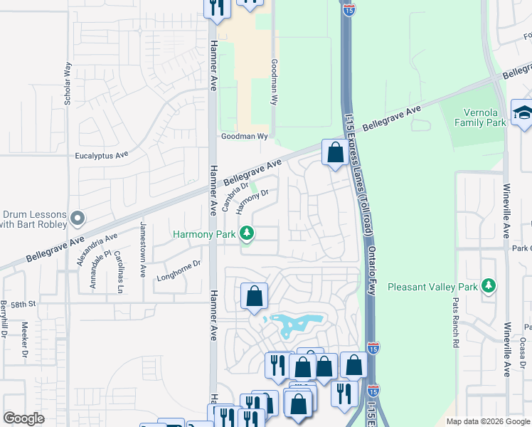 map of restaurants, bars, coffee shops, grocery stores, and more near 12465 Breeze Lane in Eastvale