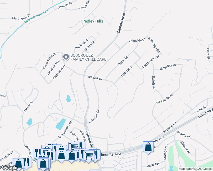 map of restaurants, bars, coffee shops, grocery stores, and more near 7741 Lippizan Drive in Riverside