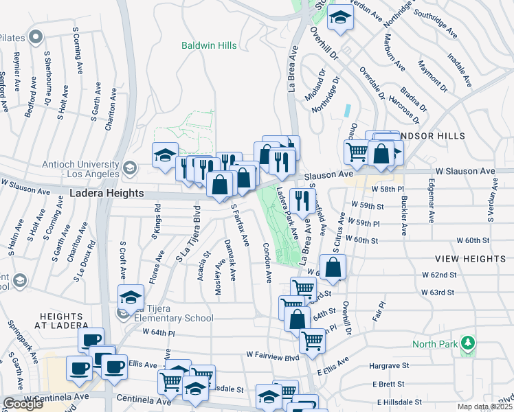 map of restaurants, bars, coffee shops, grocery stores, and more near 5908 59th Street in View Park-Windsor Hills