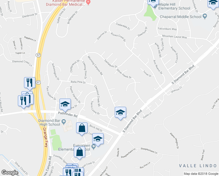 map of restaurants, bars, coffee shops, grocery stores, and more near 1866 Morning Canyon Road in Diamond Bar