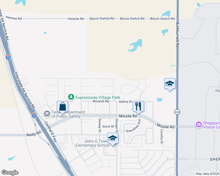 map of restaurants, bars, coffee shops, grocery stores, and more near 2303 Perrin Drive in Wichita Falls