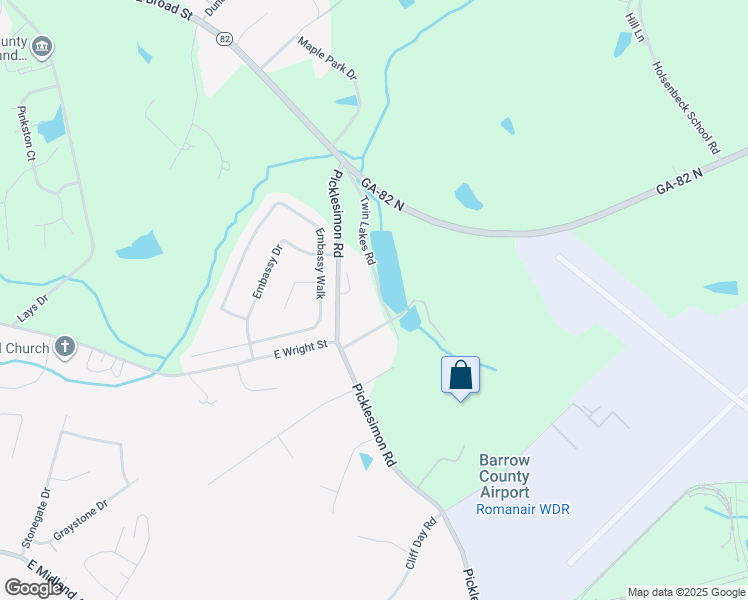 map of restaurants, bars, coffee shops, grocery stores, and more near 73 Twin Lakes Road in Winder