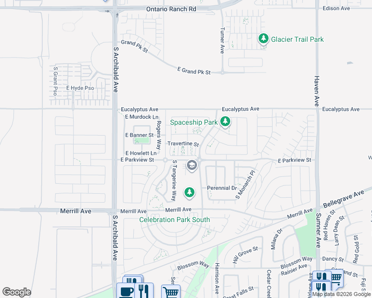 map of restaurants, bars, coffee shops, grocery stores, and more near in Ontario