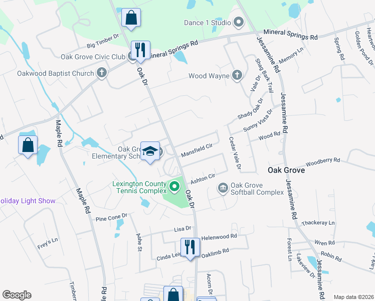 map of restaurants, bars, coffee shops, grocery stores, and more near 346 Mansfield Circle in Lexington
