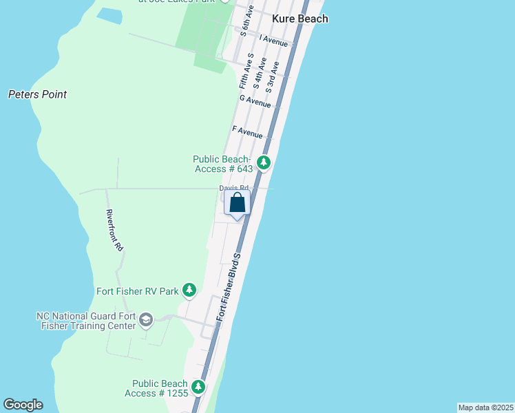 map of restaurants, bars, coffee shops, grocery stores, and more near 833 Fort Fisher Boulevard South in Kure Beach