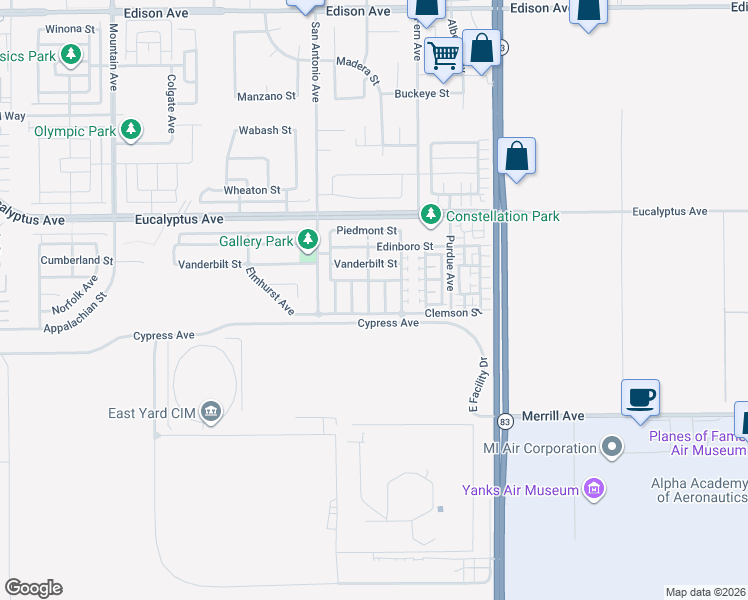 map of restaurants, bars, coffee shops, grocery stores, and more near 14605 Tuskegee Avenue in Chino