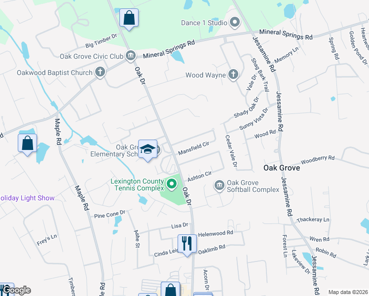 map of restaurants, bars, coffee shops, grocery stores, and more near 346 Mansfield Circle in Lexington